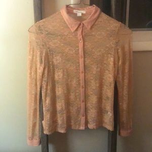 Small Lace peach long sleeve button up